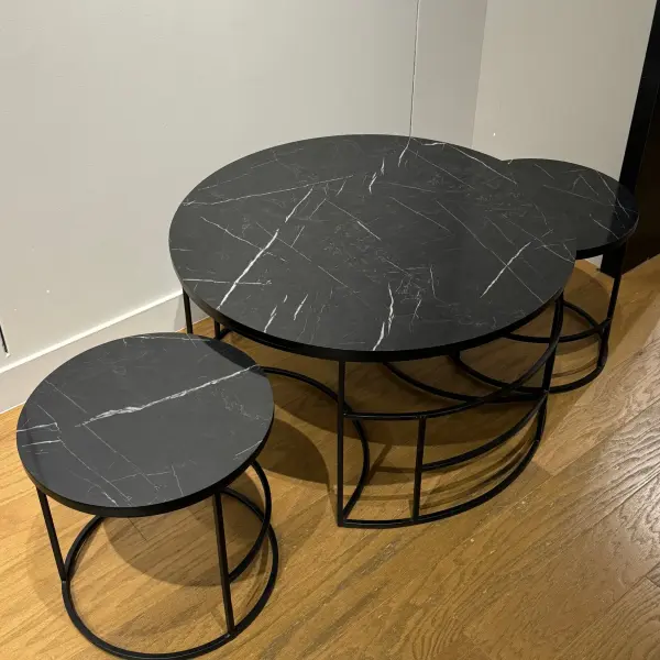 Ferozzi Modern Black Marble-Style Coffee Table Set with Sleek Metal Frames
