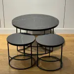 Ferozzi Modern Black Marble-Style Coffee Table Set with Sleek Metal Frames