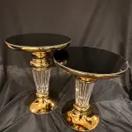 Ferozzi Black and Gold Side Table Set with Transparent Fluted Legs – Luxury Accent Tables for Modern Interiors