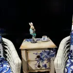 Ferozzi Elegant Blue Suit Rabbit Figurine – Handcrafted Whimsical Baroque-Inspired Home & Bar Decor