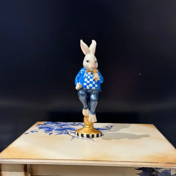 Ferozzi Sophisticated Blue Tuxedo Rabbit Figurine – Handcrafted Baroque-Inspired Home & Lounge Decor