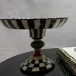 Ferozzi Handcrafted Checkered Pedestal Bowl – Artistic Decorative Centerpiece for Home & Dining