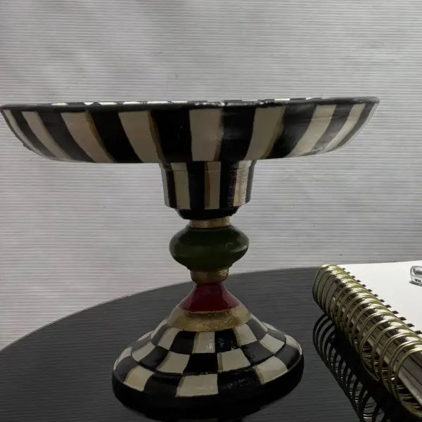 Ferozzi Handcrafted Checkered Pedestal Bowl – Artistic Decorative Centerpiece for Home & Dining