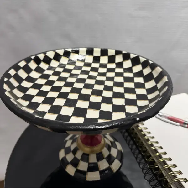 Ferozzi Handcrafted Checkered Pedestal Bowl – Artistic Decorative Centerpiece for Home & Dining