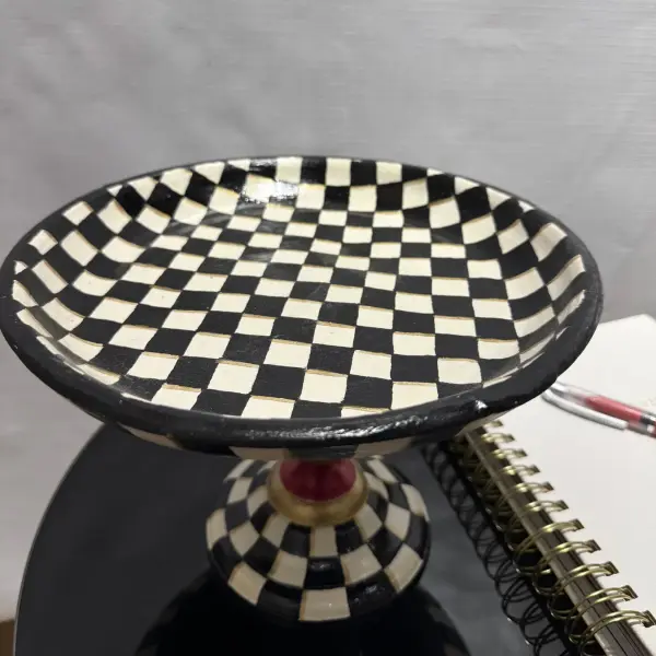 Ferozzi Handcrafted Checkered Pedestal Bowl – Artistic Decorative Centerpiece for Home & Dining