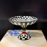 Ferozzi Handcrafted Checkered Pedestal Bowl – Artistic Decorative Centerpiece for Home & Dining