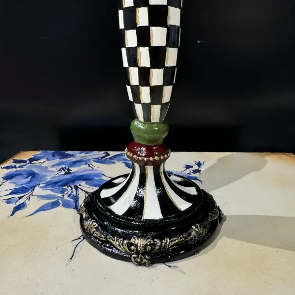 Ferozzi Handmade Checkered Candle Holder | Elegant Black & White Decorative Piece