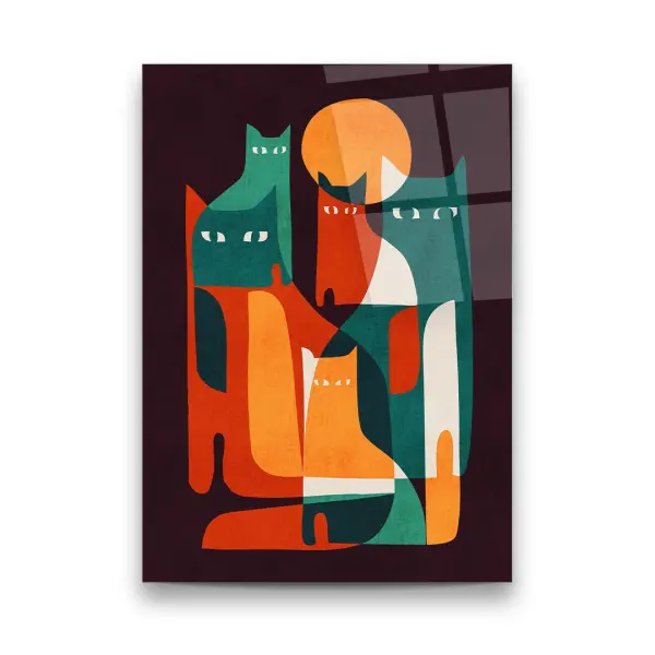 Cats Modern Art - Rectangle Wall Glass Art