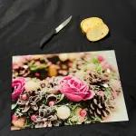 Ferozzi Tempered Glass Cutting Board with Breakfast Design | Cheese, Milk, Bread & Fruit Themed Kitchen Accessory