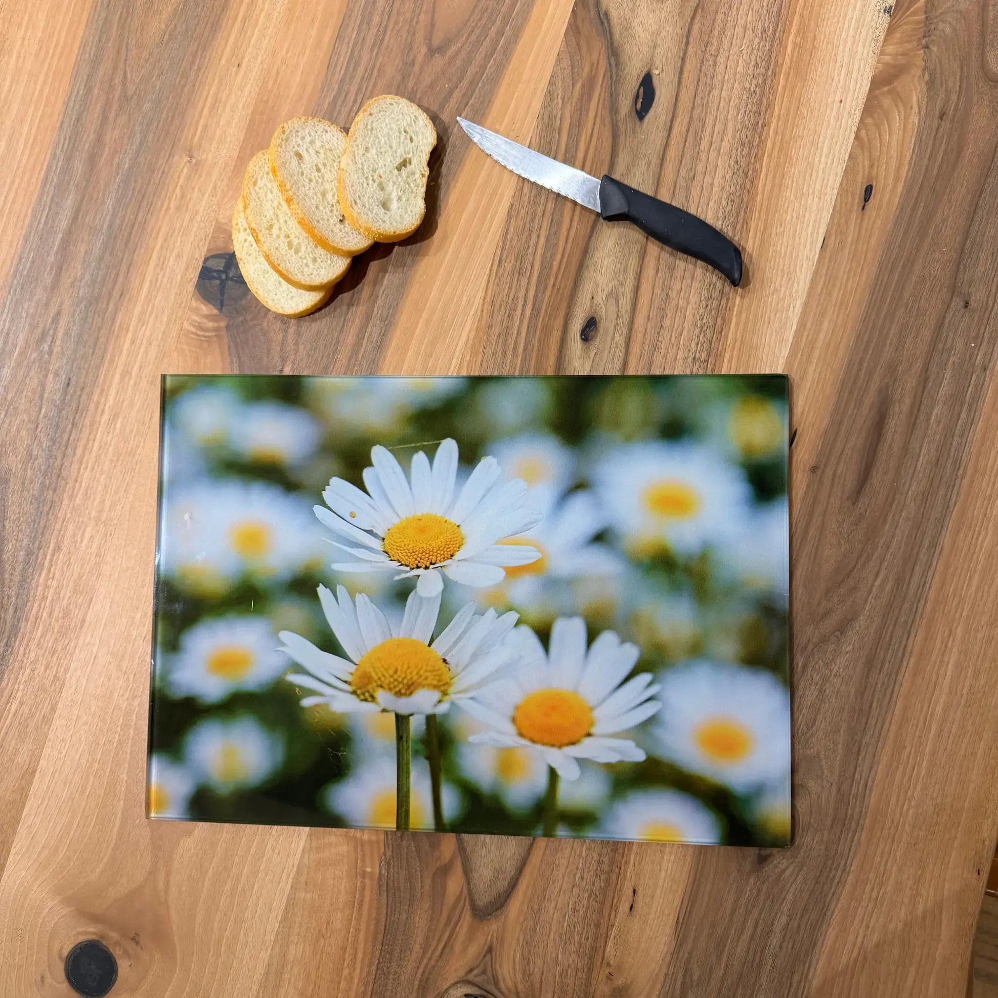 Ferozzi Tempered Glass Cutting Board with Daisy Flower Design  Bright and Cheerful Kitchen Accessory