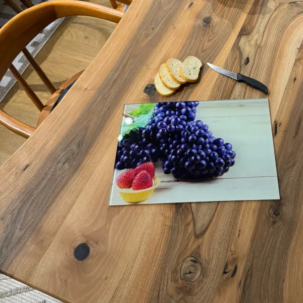 Ferozzi Tempered Glass Cutting Board with Purple Grapes and Strawberry Tart Design | Vibrant Kitchen Accessory
