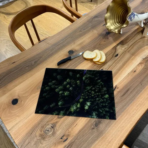 Ferozzi Tempered Glass Cutting Board with Forest Road Aerial View Design | Nature-Inspired Kitchen Accessory