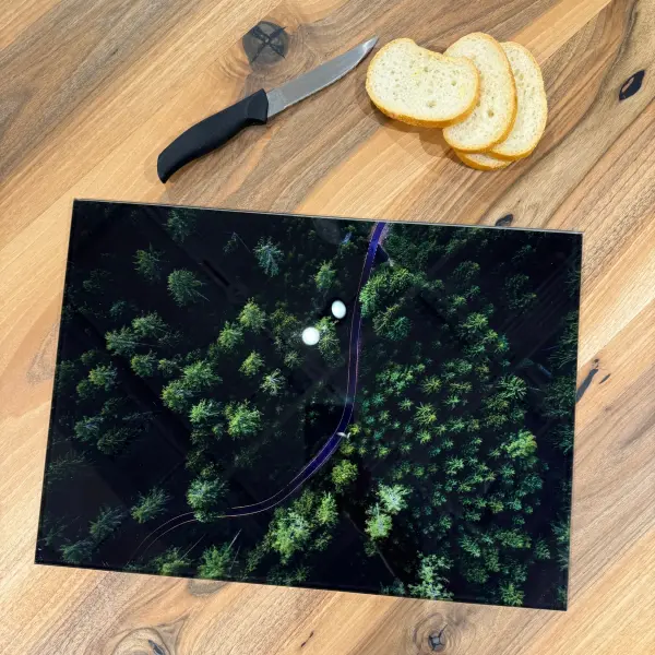 Ferozzi Tempered Glass Cutting Board with Forest Road Aerial View Design | Nature-Inspired Kitchen Accessory