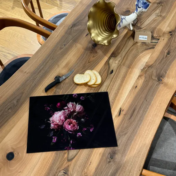 Ferozzi Tempered Glass Cutting Board with Elegant Pink Peony Bouquet Design | Floral Kitchen Accessory