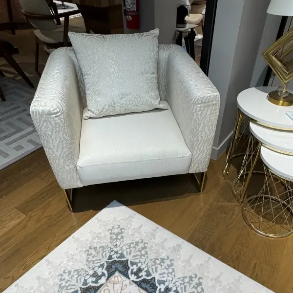 Ferozzi Luxury White Sofa Set with Gold Accents | Modern 3+3+1+1 Living Room Furniture