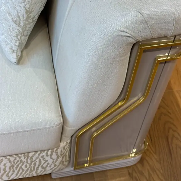 Ferozzi Luxury White Sofa Set with Gold Accents | Modern 3+3+1+1 Living Room Furniture