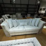 Ferozzi Luxury White Sofa Set with Gold Accents | Modern 3+3+1+1 Living Room Furniture