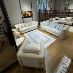 Ferozzi Luxury White Sofa Set with Gold Accents | Modern 3+3+1+1 Living Room Furniture