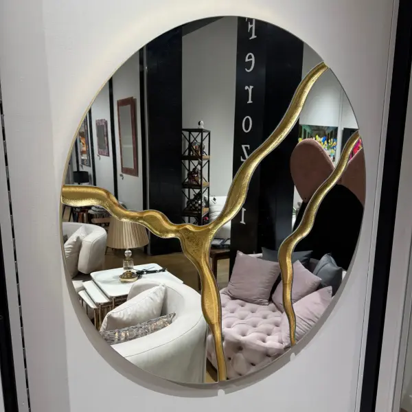 Ferozzi  Round Mirror with Gold Abstract Detailing | Modern Decorative Wall Mirror