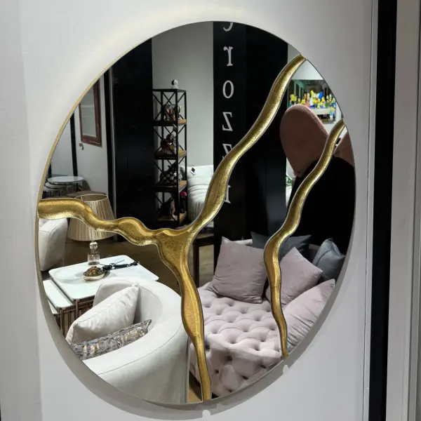 Ferozzi  Round Mirror with Gold Abstract Detailing | Modern Decorative Wall Mirror