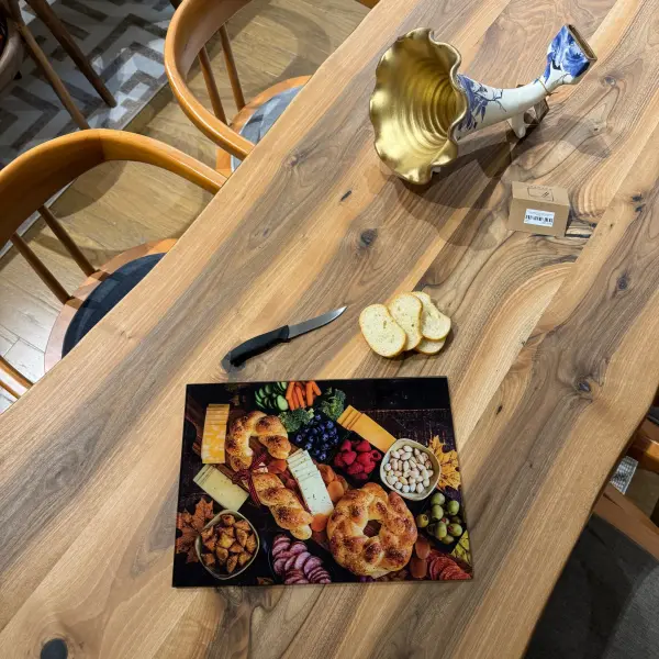 Ferozzi Tempered Glass Cutting Board with Gourmet Bread, Cheese & Charcuterie Design | Durable Kitchen Accessory