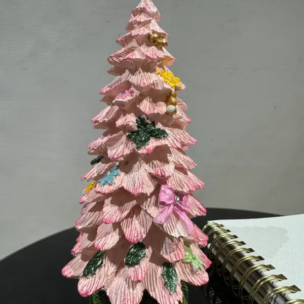 Vintage-Inspired Pink Ceramic Christmas Tree - Statues (Handmade)