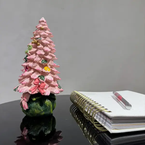 Vintage-Inspired Pink Ceramic Christmas Tree - Statues (Handmade)