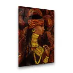 Portrait of Woman and Cat with Ethnic Floral Ornament - Rectangle Wall Glass Art