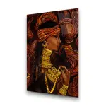 Portrait of Woman and Cat with Ethnic Floral Ornament - Rectangle Wall Glass Art