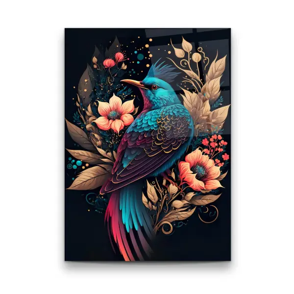 Bird And Flowers Manipulation - Rectangle Wall Glass Art