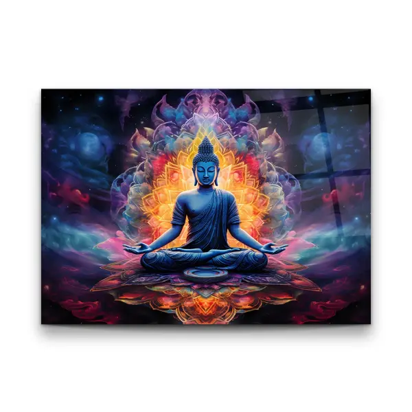 Cosmic Serenity Buddha - Premium Tempered Glass Wall Art Horizontal