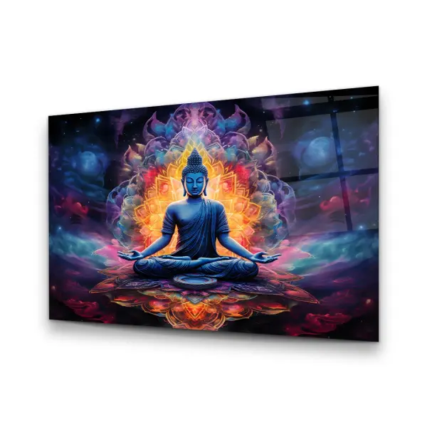 Cosmic Serenity Buddha - Premium Tempered Glass Wall Art Horizontal