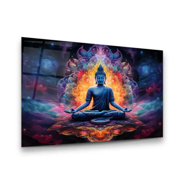 Cosmic Serenity Buddha - Premium Tempered Glass Wall Art Horizontal