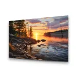 Sunset and River - Horizontal Wall Glass Art