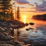 Sunset and River - Horizontal Wall Glass Art