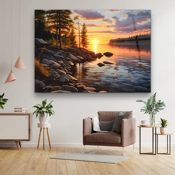 Sunset and River - Horizontal Wall Glass Art