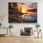 Sunset and River - Horizontal Wall Glass Art