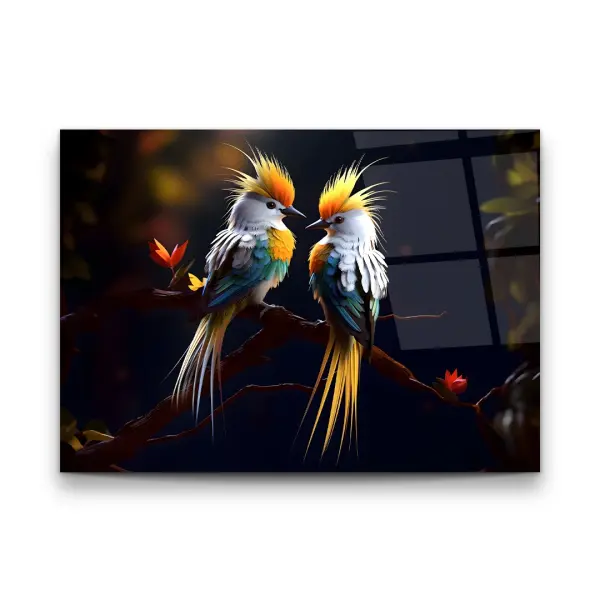 Birds Illustration - Horizontal Wall Glass Art