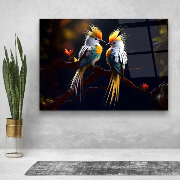 Birds Illustration - Horizontal Wall Glass Art