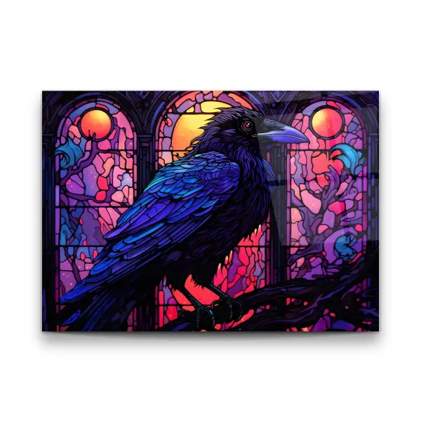 Crow Illustration - Horizontal Wall Glass Art