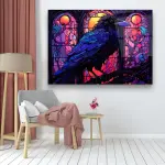 Crow Illustration - Horizontal Wall Glass Art