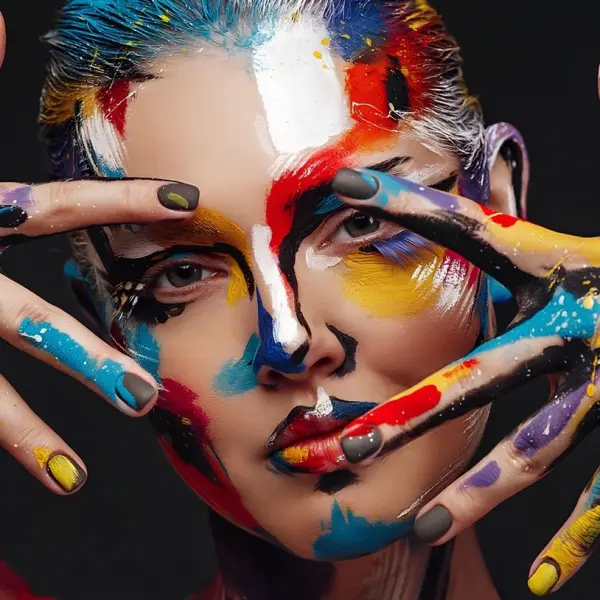 Colorful Painted Woman - Horizontal Glass Art