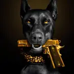 Dog and Gun - Rectangle Glass Art