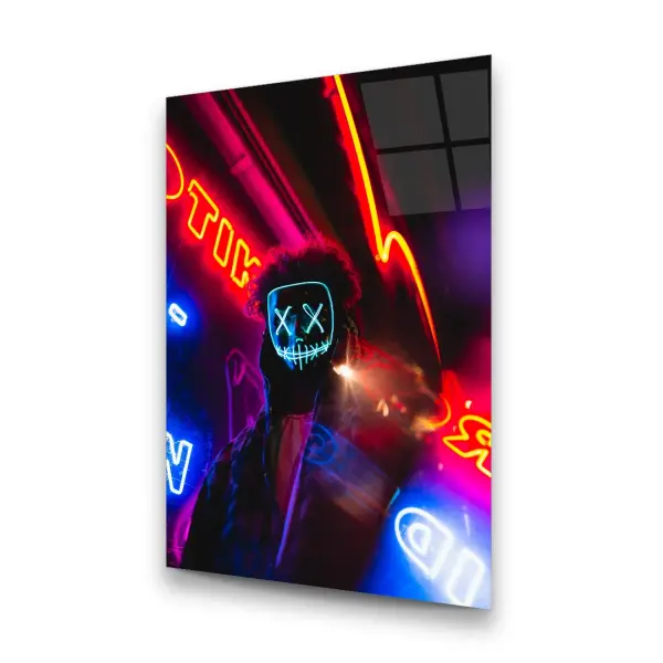 Neon Mask - Rectangle Glass Art
