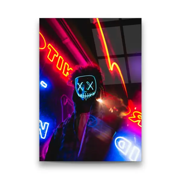 Neon Mask - Rectangle Glass Art