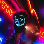 Neon Mask - Rectangle Glass Art