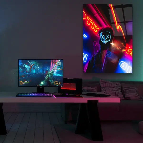Neon Mask - Rectangle Glass Art