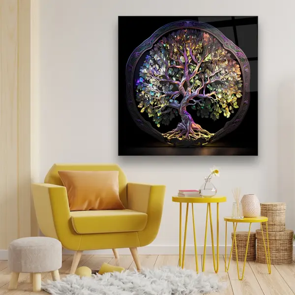 Tree of Life 2 - Square Wall Glass Art