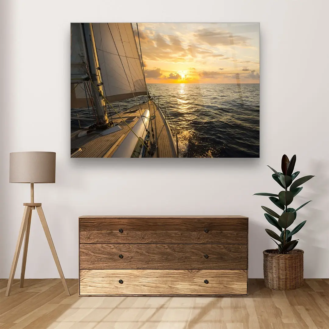 Sailboat and Sunset - Horizontal Glass Art