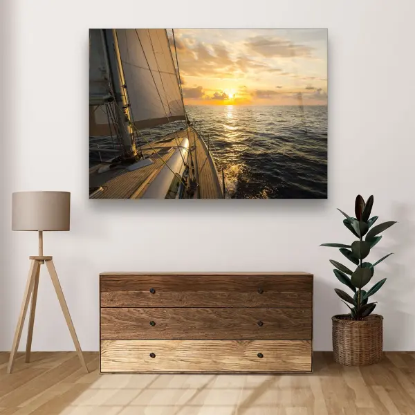 Sailboat and Sunset - Horizontal Glass Art